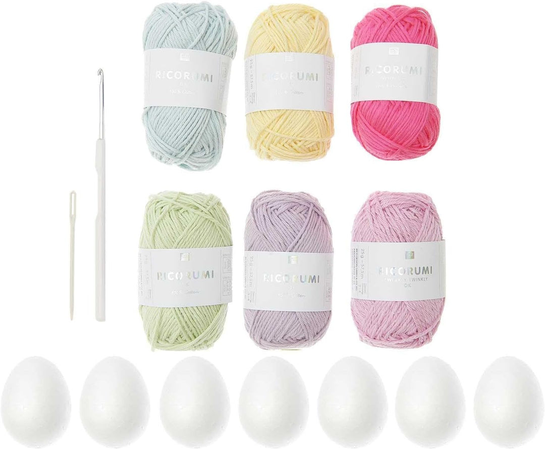 Rico Design Ricorumi Häkelset Ostereier Pastel 6.0 cm 15 Teile Bastelset aus Polystyrol und Baumwoll