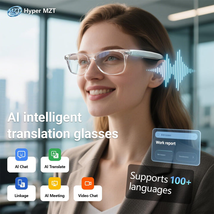LONGLU Smart Glasses – Echtzeit-AI-Übersetzung per App, Bluetooth 5.4 für Anrufe/Musik, Leichtgewich