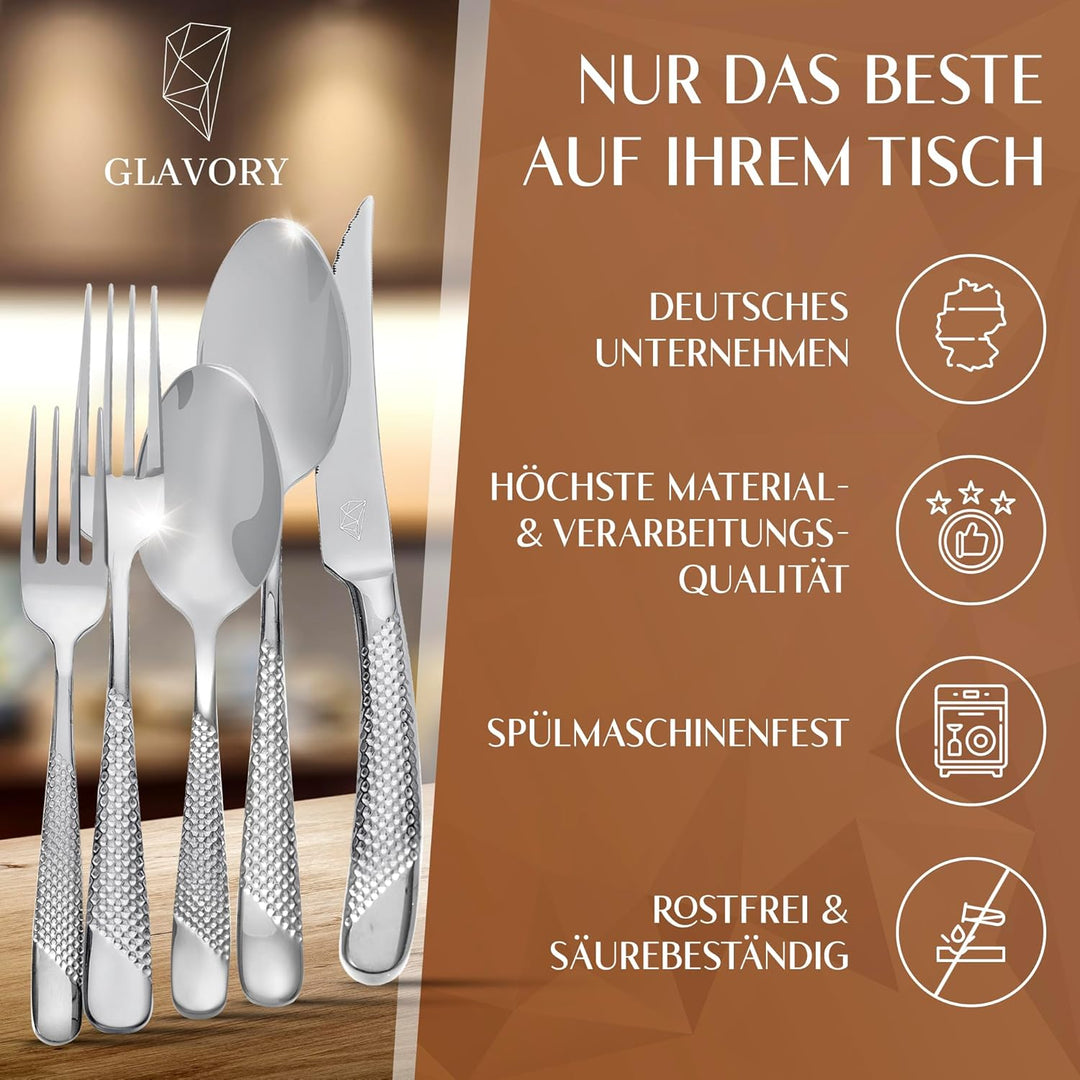Glavory Aurora - Besteck Set Silber gestanzt - Besteck für 6 Personen 30teilig - rostfreier 18/8 Ede
