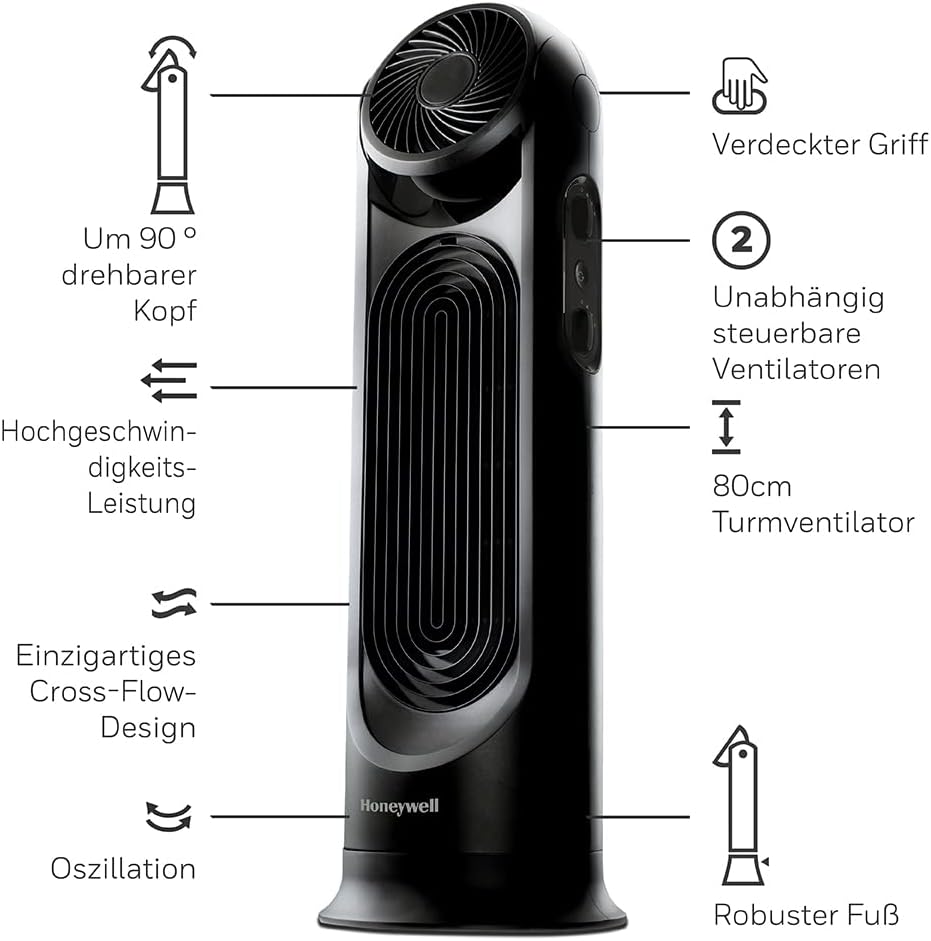 Honeywell TurboForce Power Oszillierender 2-in-1-Turmventilator mit hoher Geschwindigkeit