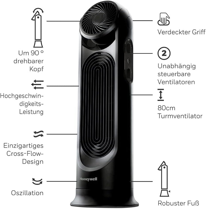 Honeywell TurboForce Power Oszillierender 2-in-1-Turmventilator mit hoher Geschwindigkeit