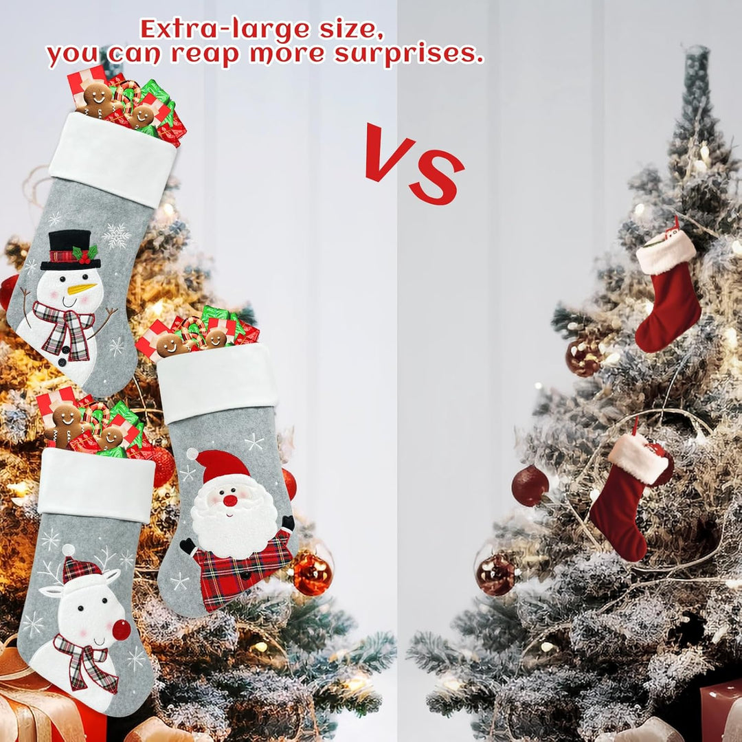 45CM Nikolausstrumpf Extra Gross, Shyllin Weihnachtsstrumpf Personalisiert Grau Weis 3er Set, Weihna