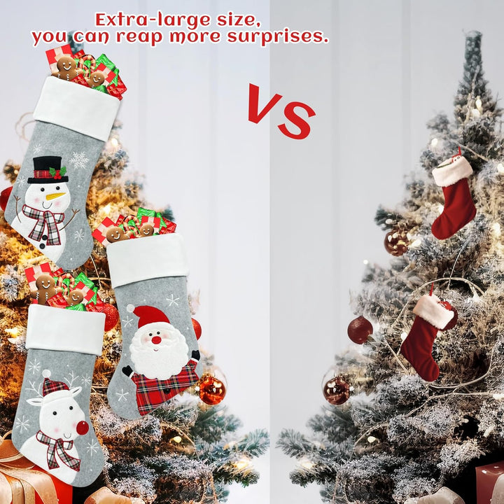 45CM Nikolausstrumpf Extra Gross, Shyllin Weihnachtsstrumpf Personalisiert Grau Weis 3er Set, Weihna