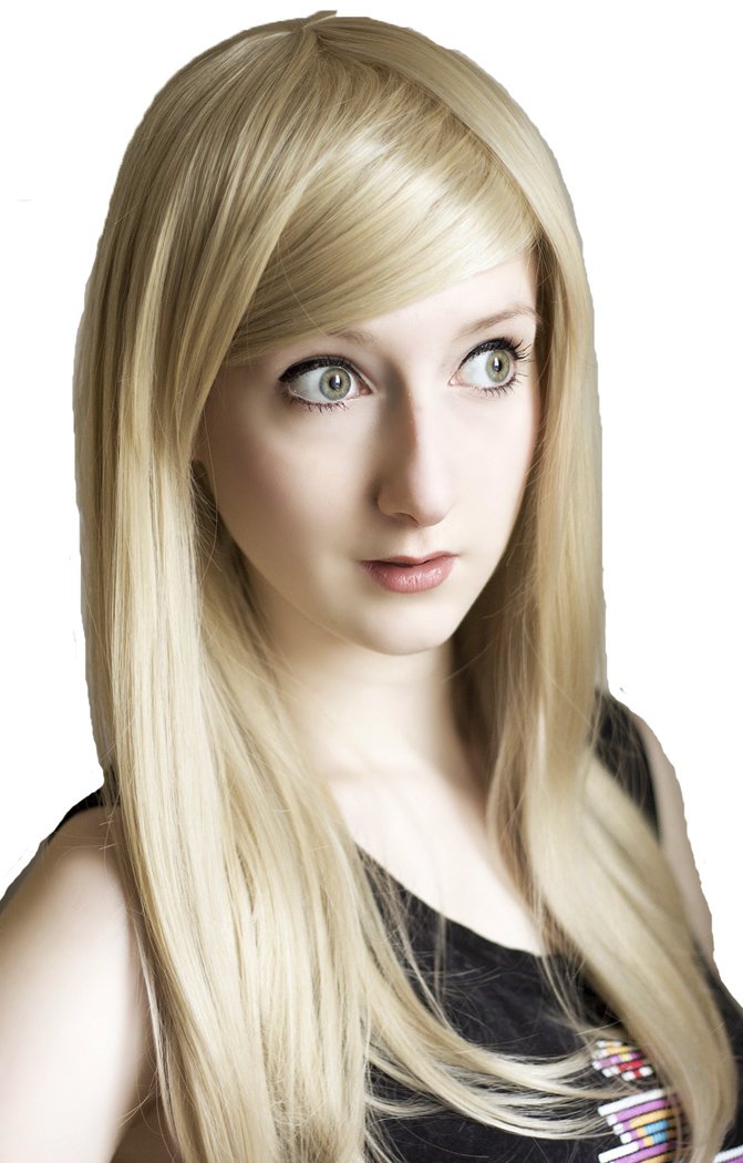 Prettyland Damen C025 lange Perücke 60cm voluminös Party Glatt Mittellang hell-Bold Sand Blond Wig,