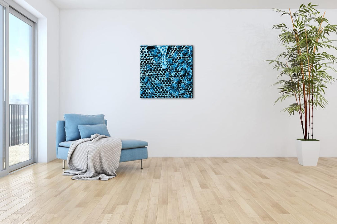 deyoli Honigwabe mit Bienen im Format: 70x70 Effekt: Zeichnung als Leinwandbild, Motiv auf Echtholzr