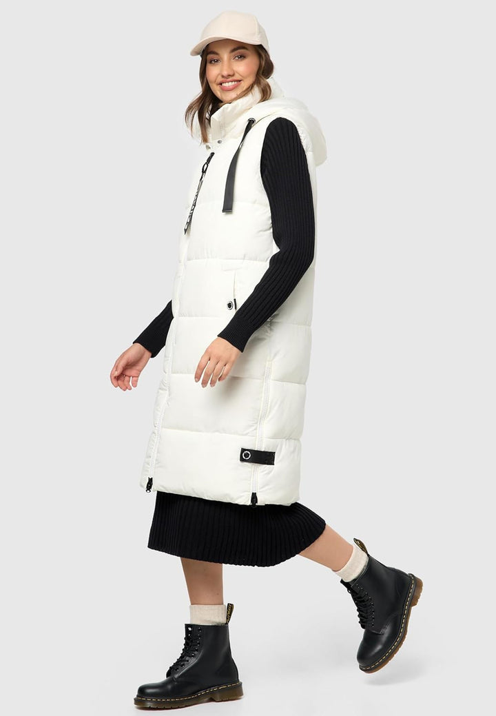 Navahoo Damen ärmellose lange Outdoorweste warme Winterjacke Schnuffelchen XS-3XL XS Offwhite, XS Of