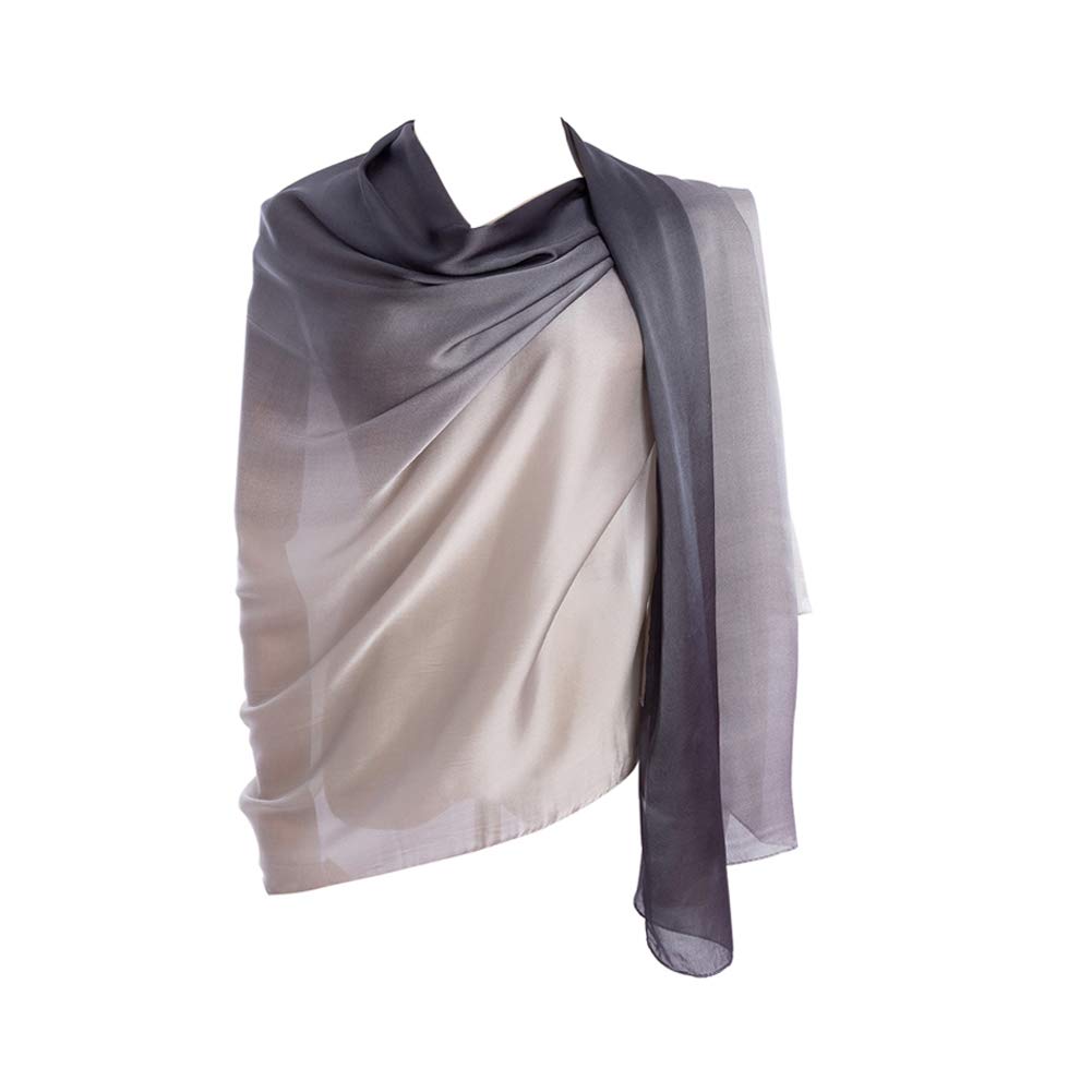 Damen-Schals, 100% Seide, lange, leichte Schals für Damen Grey White, Grey White