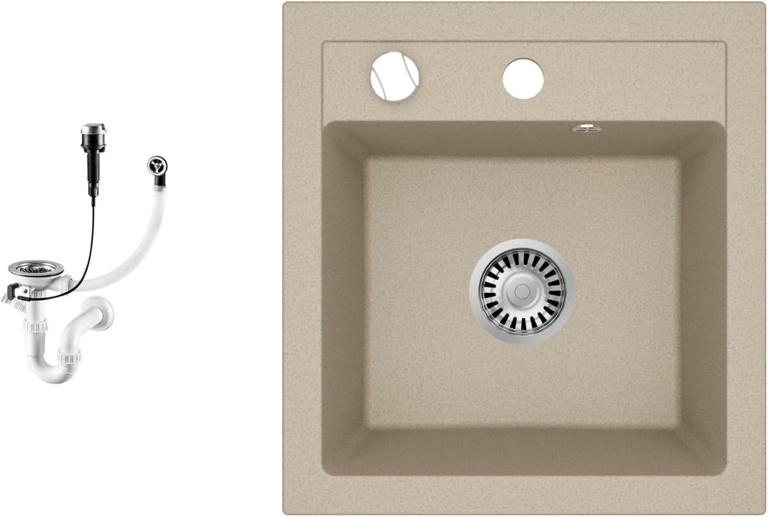 Faizee Home | Spülbecken Granit Beige 49x52 cm | Hochwertige Küchenspüle & Einbauspüle | Eckiges Spü