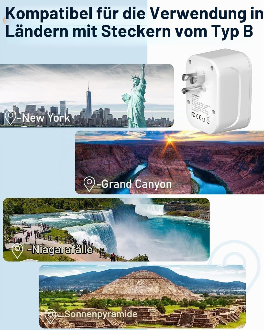 Reisestecker Adapter USA Deutschland Stecker USA Adapter Steckdose mit USB A &amp; C Reise Geschenk Gadg