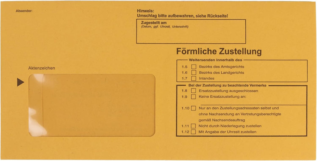 100 x Innere Postzustellungshüllen Förmliche Zustellung Postzustellungsumschläge 9490120