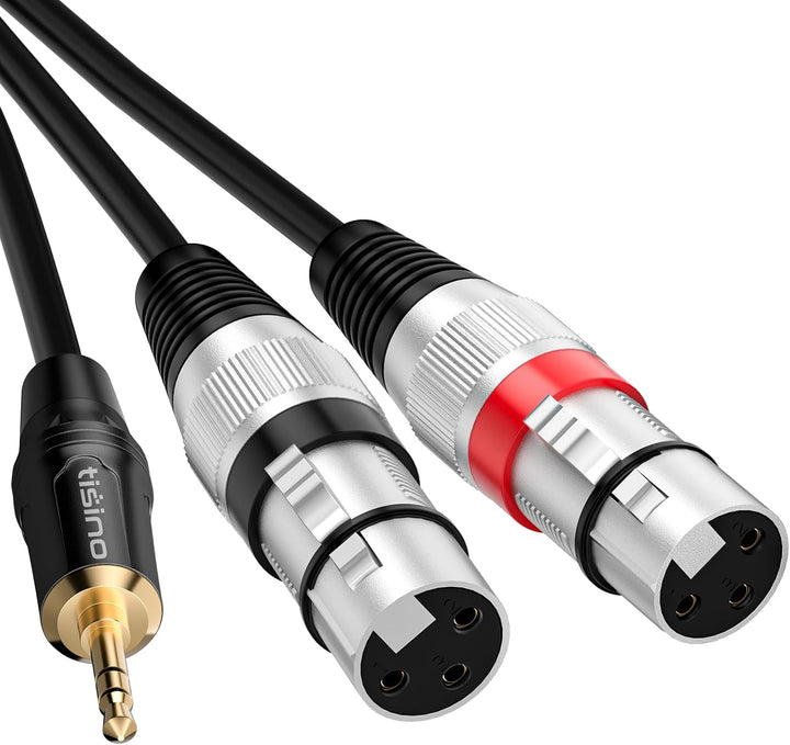 TISINO Dual XLR Buchse auf 3,5 mm Stereo-Mikrofonkabel, unsymmetrische Doppel XLR auf 3,5 mm Aux Min