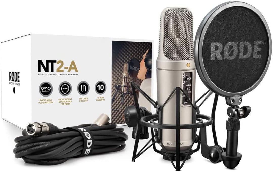 Rode NT2-A Kondensator-Mikrofon Set + keepdrum MS138 Mikrofonarm Tisch-Stativ Weiss NT2-A + Mikrofon