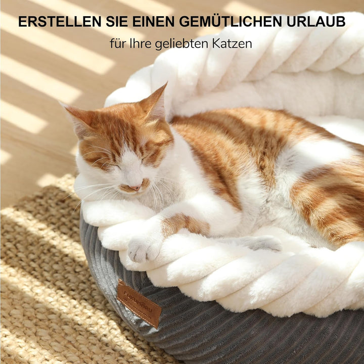 FUKUMARU Katzenbett waschbar Katzen Bettchen, 55x55x21cm Katzenkorb mit erhöhtem Rand, weiches Bett