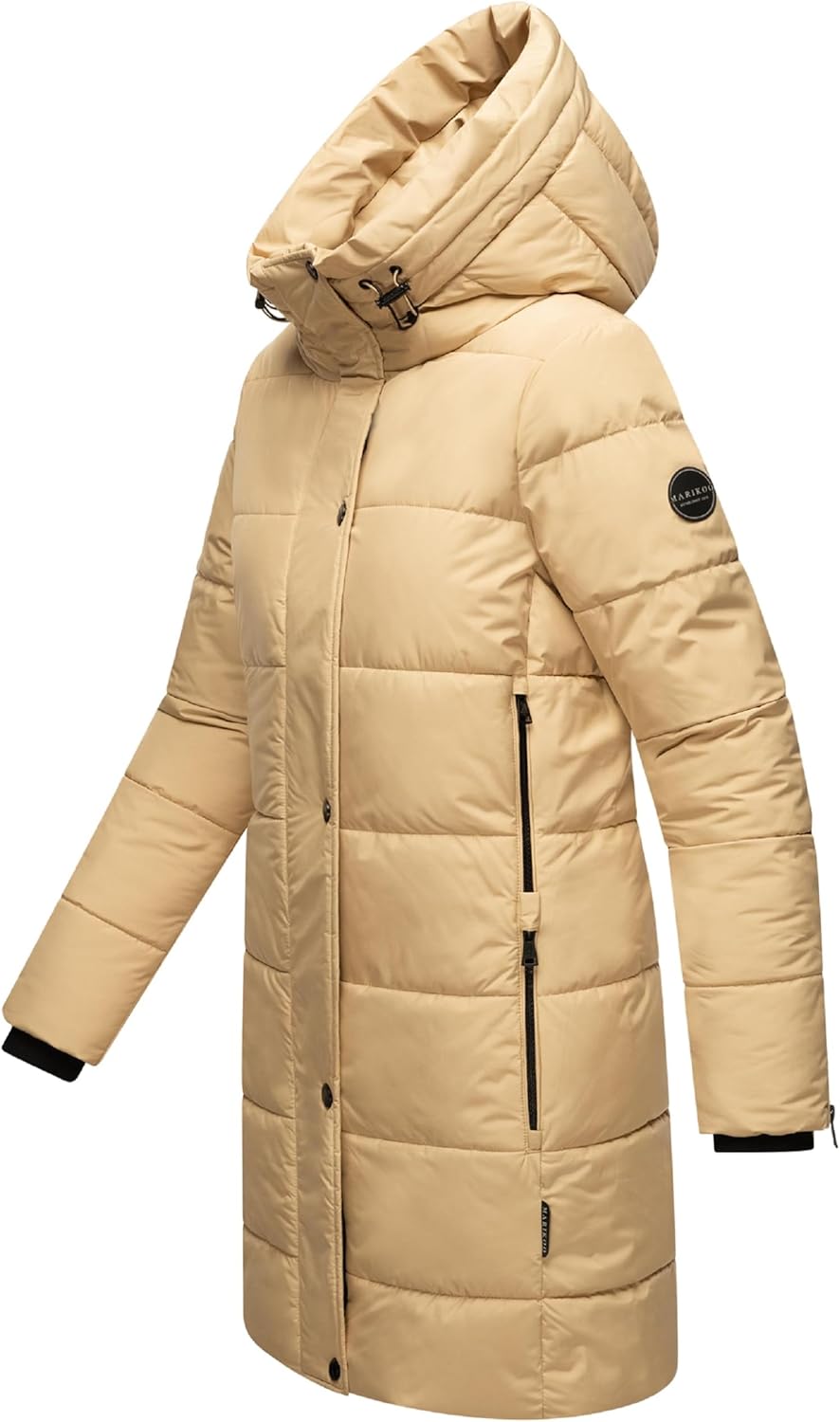 MARIKOO Damen Wintermantel Warmer Steppmantel lang mit Kapuze und hohem Kragen Karumikoo XVI XS-3XL