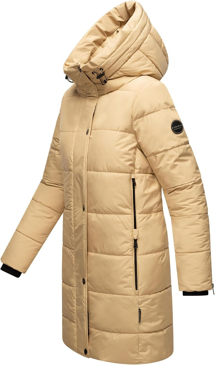 MARIKOO Damen Wintermantel Warmer Steppmantel lang mit Kapuze und hohem Kragen Karumikoo XVI XS-3XL