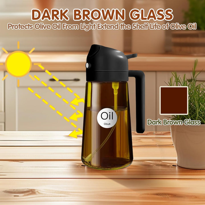 YARRAMATE 2 Stück 470ml Lichtblockierender dunkler Ölsprüher zum Kochen, 2-in-1 UV Schutz ölzerstäub