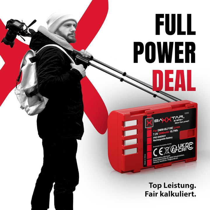Baxxtar Pro Akku DMW-BLF19E 2400mAh für Panasonic Lumix GH5 GH5S GH4 G9 GH3 Ersatzakku - kompatibel