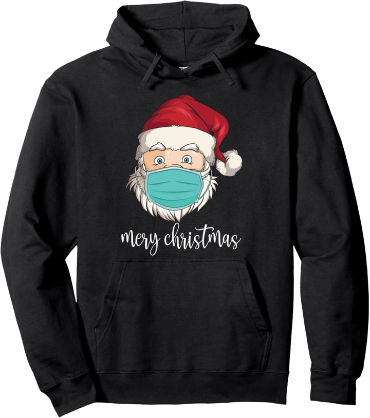 Merry Christmas 2020 quarantine mask cute Santa wearing mask Pullover Hoodie