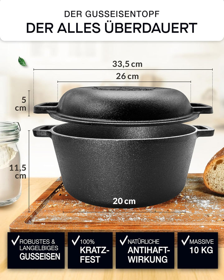 besok Gusseisen Topf Brot backen als Komplettset - Brotbackform mit Deckel inkl. Gärkorb, Schneebese