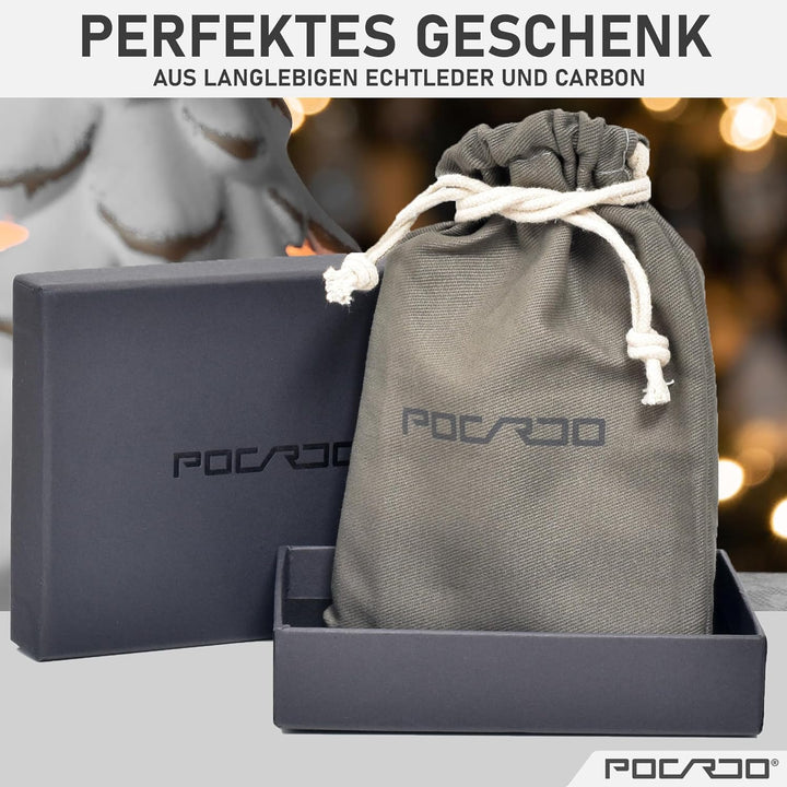 POCARDO Stripe Kompakte Herren Geldbörse aus Leder & Carbon - Exklusives Portemonnaie für Männer - S