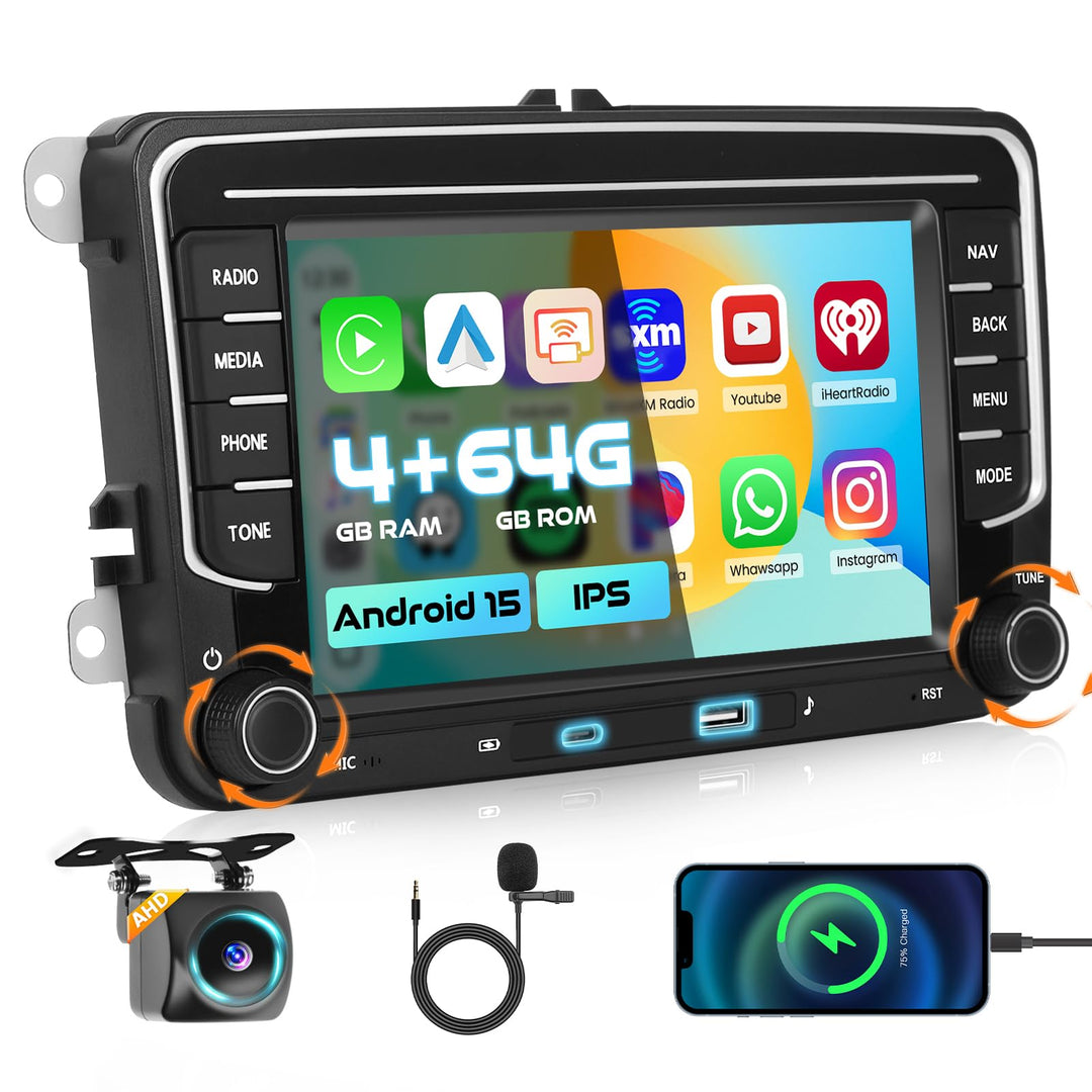 Hikity 4+64GB Android 15 Autoradio für VW Golf 5 6 Passat Polo Tiguan Touran Caddy Skoda, Bildschrim