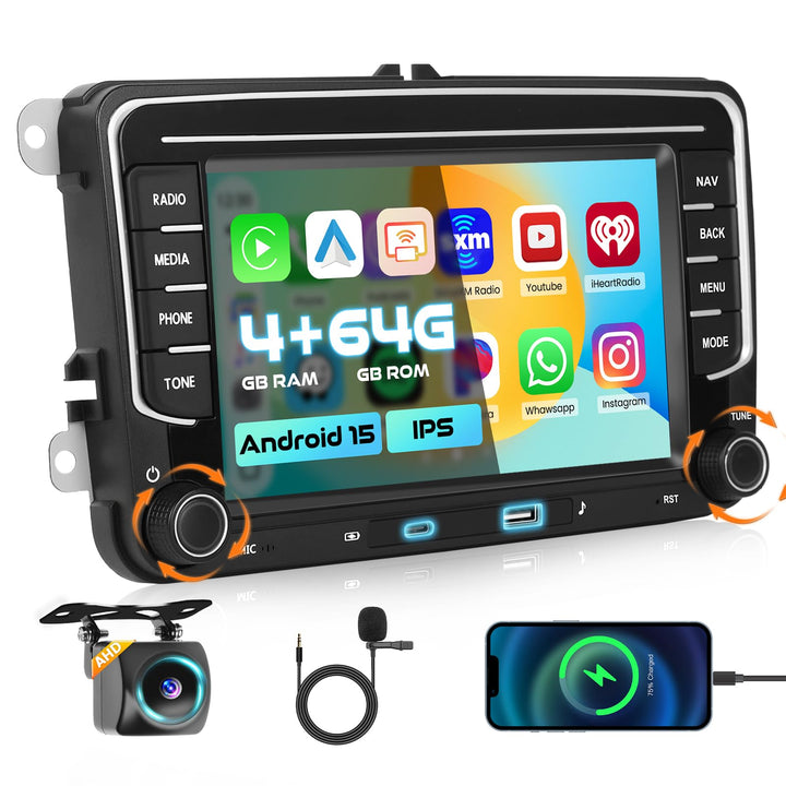 Hikity 4+64GB Android 15 Autoradio für VW Golf 5 6 Passat Polo Tiguan Touran Caddy Skoda, Bildschrim