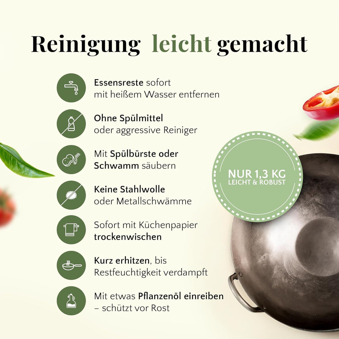 pasoli handgehämmerter Wok inkl. gratis Rezepte eBook - traditionelle Asiapfanne - Bratwok aus Carbo
