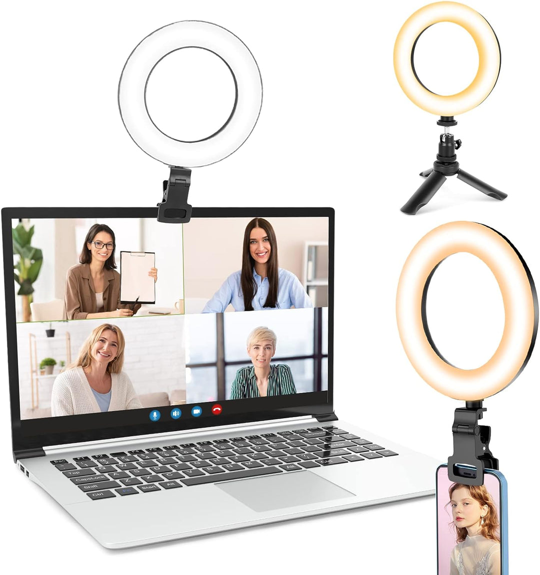UBeesize Ringlicht Laptop, 6''Ringleuchte mit Stativ&Clip, Videokonferenz Licht 5 Beleuchtungsmodi/5