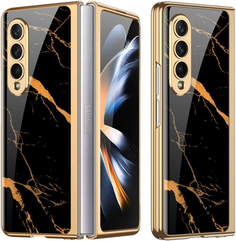 COQUE Galaxy Z Fold 4 5G Hülle,ultradünnes 9H Glas glänzend lackierte Handyhülle,Faltbare Handyhülle