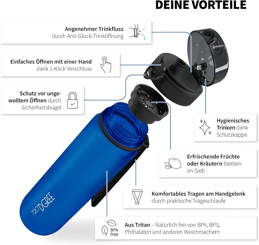 720°DGREE Trinkflasche Kinder 500ml “uberBottle“ softTouch +Sieb - Auslaufsicher, BPA-Frei - Flasche
