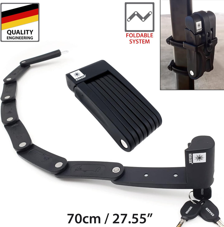 KRASER KR7022B Faltschloss Fahrrad, Fahrradschloss Faltbares aus gehärtetem Stahl, Universal 70cm +