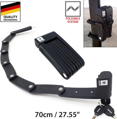 KRASER KR7022B Faltschloss Fahrrad, Fahrradschloss Faltbares aus gehärtetem Stahl, Universal 70cm +