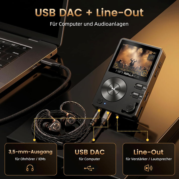 HiFi Walker H2 HiFi MP3 Player mit Bluetooth Verlustfreier DSD DAC Flac High Resolution Music Player