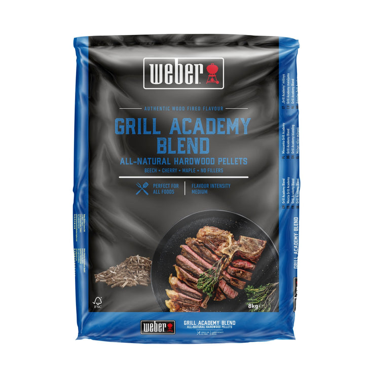 Weber Holzpellets - Grillacademy Blend (8kg), perfekt zum Räuchern von Gemüse, Fisch und Allen Fleis