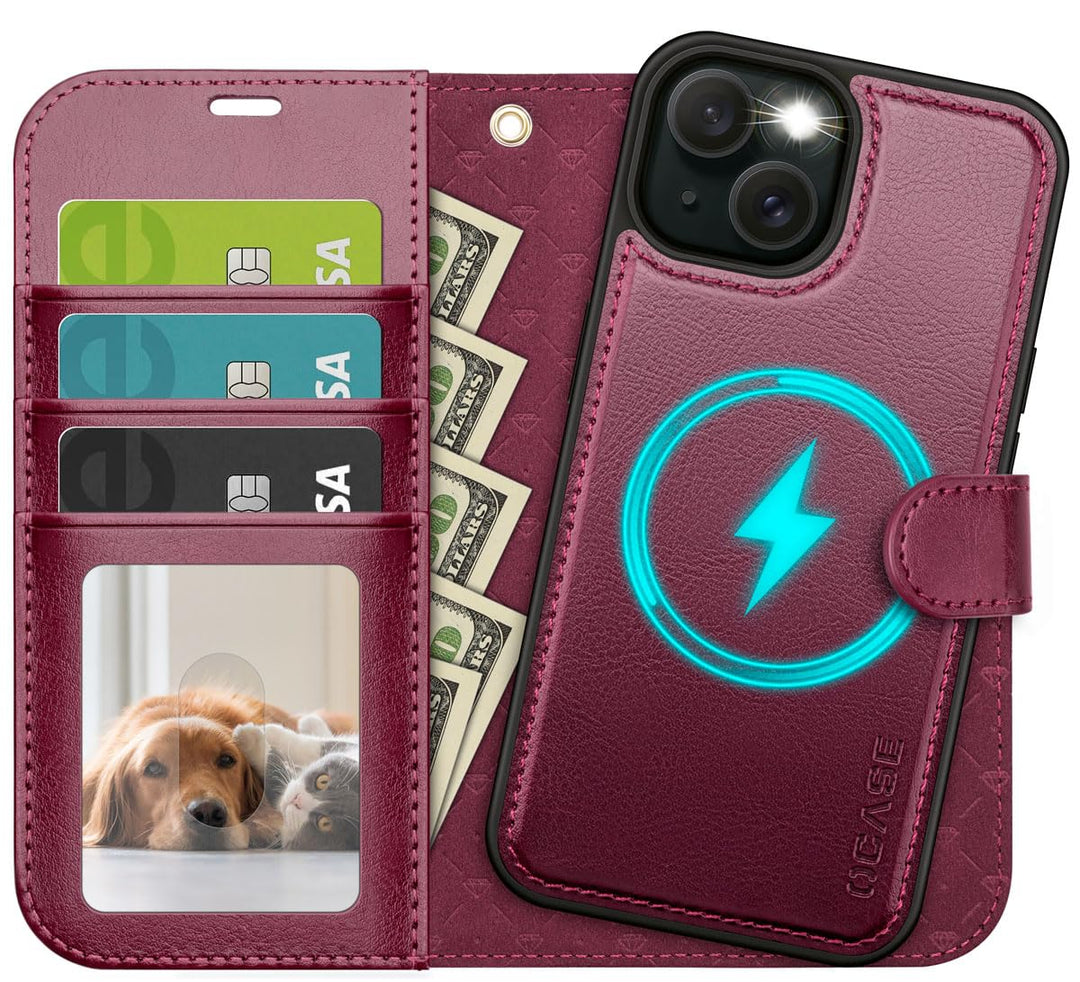 OCASE Kompatibel für iPhone 15 Hülle (2in1) Stossfestes Case, Burgundy | Abnehmbare magnetische, Mit