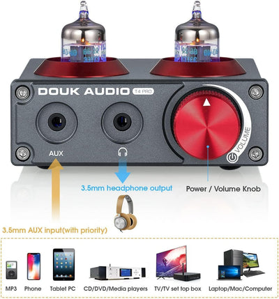 Phono-Vorverstärker,Douk Audio T4 PRO Mini Valve Tube MM Phono Verstärker GE5654 Röhrenvorverstärker