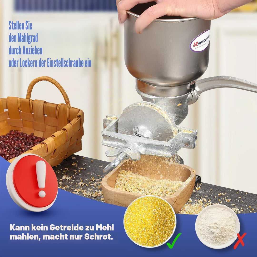Moongiantgo Getreidemühle Manuelle mit 13cm Zoll grosser Trichter & 4cm Tischklemme, Fräsgrobheit Ei