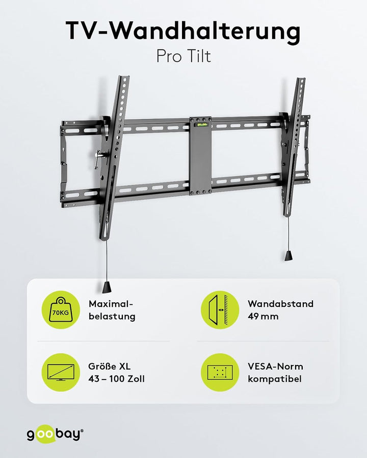 Goobay TV und Monitor Wandhalterung Pro (XL), neigbar (3 bis 12 Grad) und schwenkbar – 43 bis 100 Zo