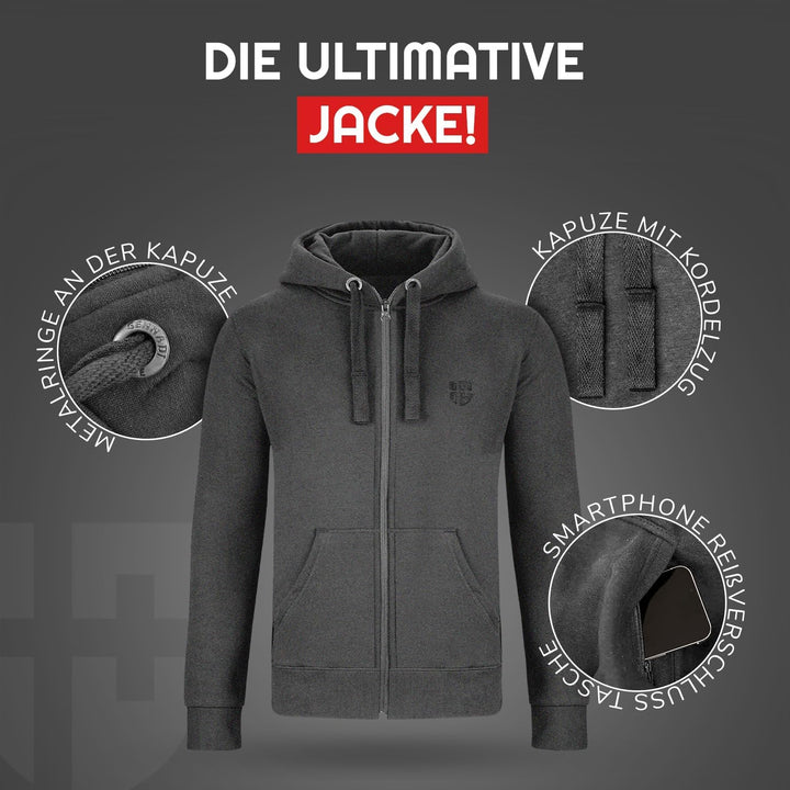 Gennadi Hoppe Herren Sweatjacke Kapuzenjacke mit Baumwolle Sport &amp; Freizeitjacke M Dunkelgrau, M Dun