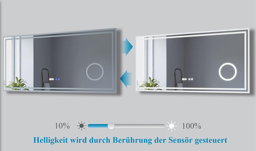 AQUABATOS LED Badspiegel 120x60 cm Wandspiegel Badezimmerspiegel antibeschlag mit Digital Uhr Kosmet