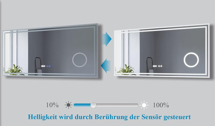 AQUABATOS LED Badspiegel 120x60 cm Wandspiegel Badezimmerspiegel antibeschlag mit Digital Uhr Kosmet