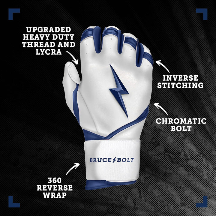 Bruce Bolt Chrome Series Long Cuff Batting Glove Marineblau YTH Small, Marineblau YTH Small