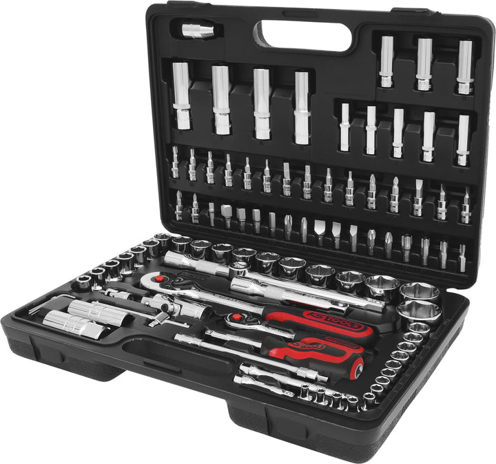 KS Tools 918.0796 1/4 Zoll + 1/2 Zoll CHROMEplus Steckschlüssel-Satz | mit 2 Umschaltknarren, 45-Zah