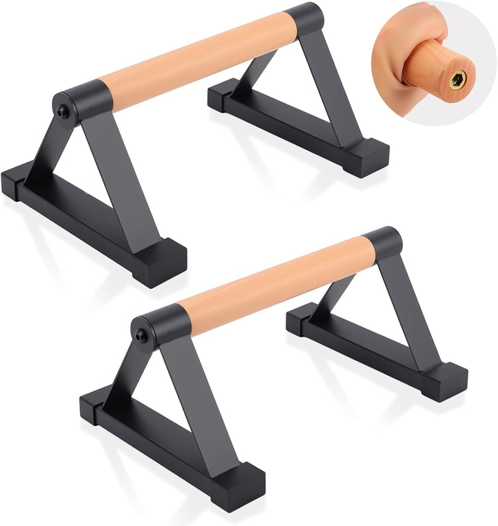 Parallettes Stäbe，Massivholz mit stabilem Metall Dreieck Halterung Push up Bars，Anti-Rutsch Handstan