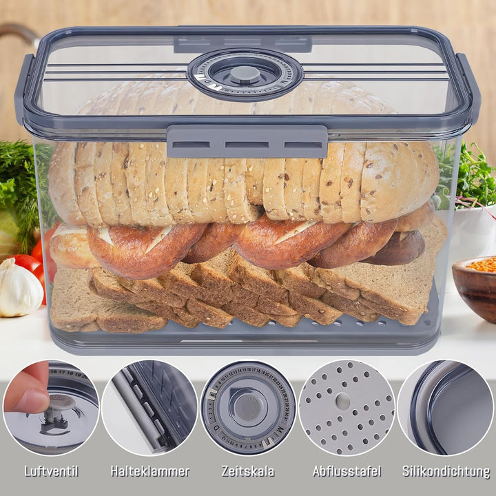 Brotkasten Versiegelt, Lebensmittelechtes PET-Material, Geeignet für Alle Arten von Küchenzutaten (H