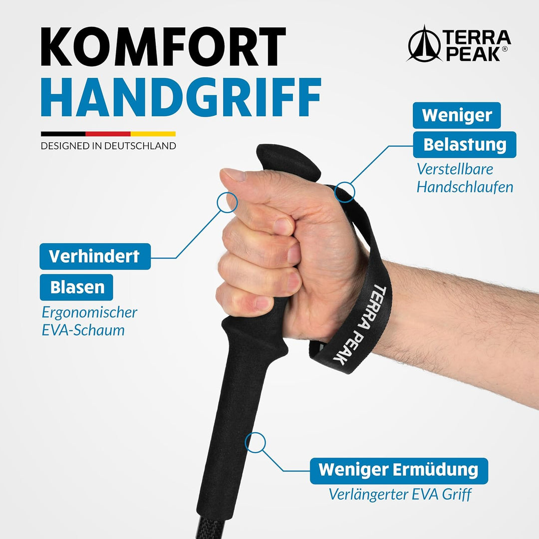 Terra Peak® Premium Wanderstöcke Teleskop ultra-leicht, ausziehbar aus Carbon o. Aluminium INKL. Mik