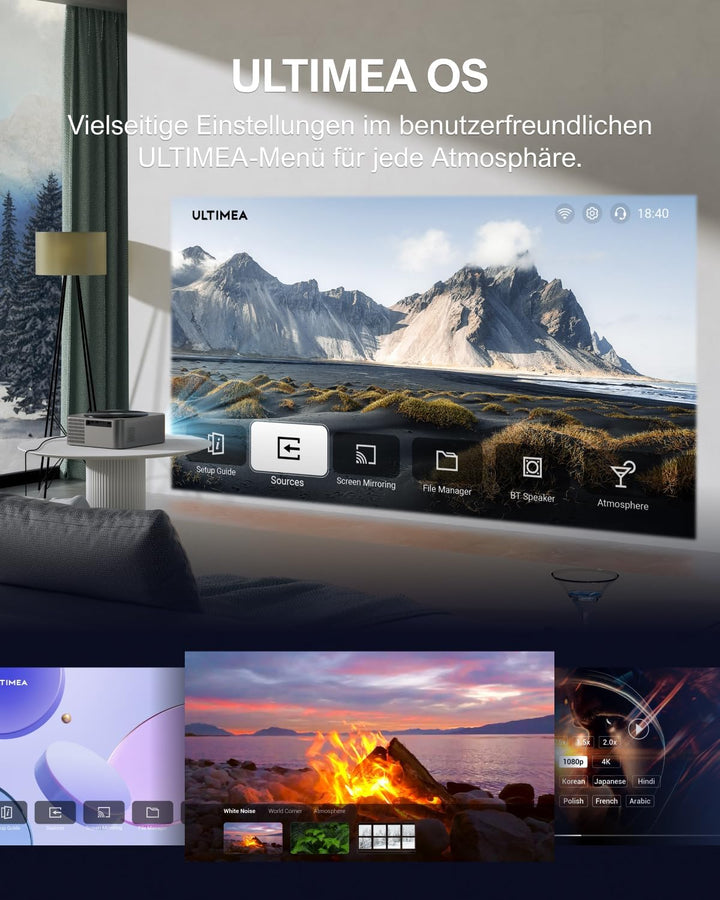 Ultimea Beamer Full HD 1080P Native mit Autofokus &amp; Trapezkorrektur, 5G WiFi Bluetooth 700 ANSI 21,0