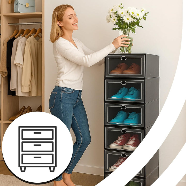 Retoo Schuhboxen Organizer Stapelbar – Transparente Aufbewahrungsboxen aus Kunststoff mit Griffen –