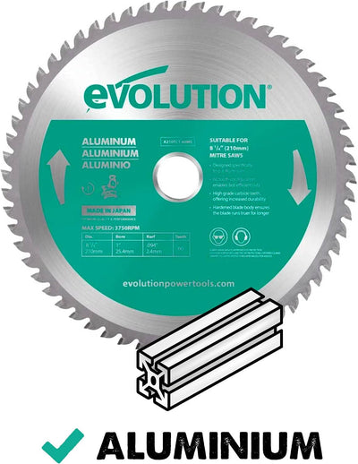 Evolution A210TCT-60MS - 210 mm Sägeblatt zum Schneiden von Aluminium - Metall-Sägeblatt Hartmetallb