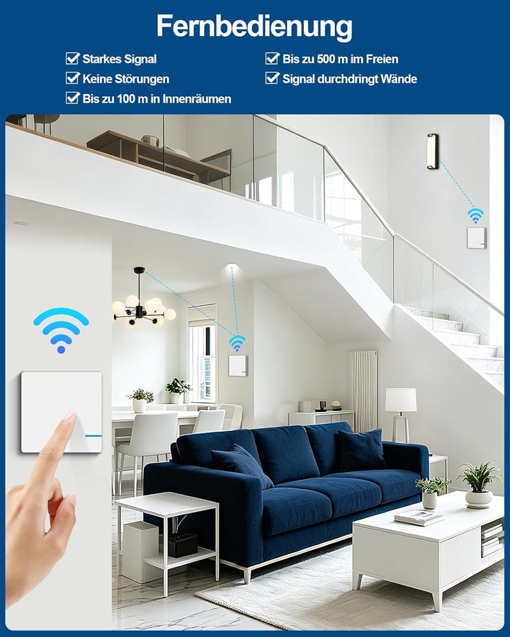 230V Funkschalter - Thinkbee 1000 Watt Ein Aus Funk Lichtschalter Set Für Licht, 80~275V Wireless Sw